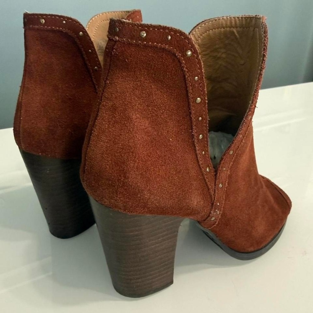 Lucky Brand‎ Rust Brown suede studded peep-toe ankle boots #boho - Picture 4 of 6